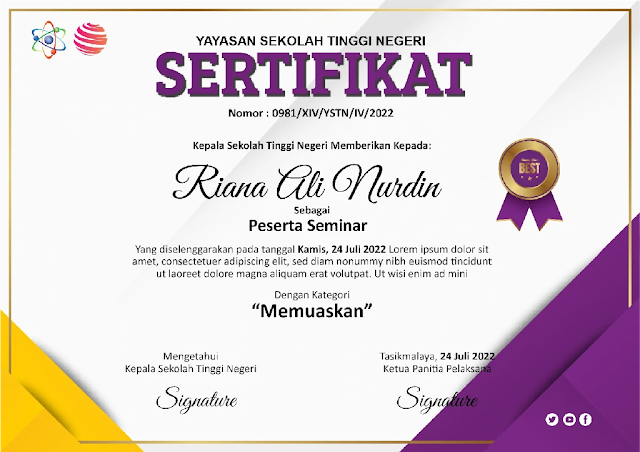 Download Kumpulan Contoh Sertifikat Seminar Dan Pelatihan Mircrosoft Word